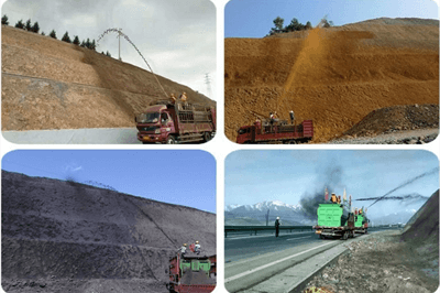 hydroseeding machine for forced greening of slopes
