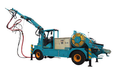 shotcrete pump with robotic spraying arm