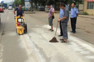 road marking machine is working